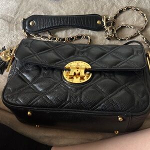 Metrocity Luxurious Black Quilted Shoulder Bag with Gold Details